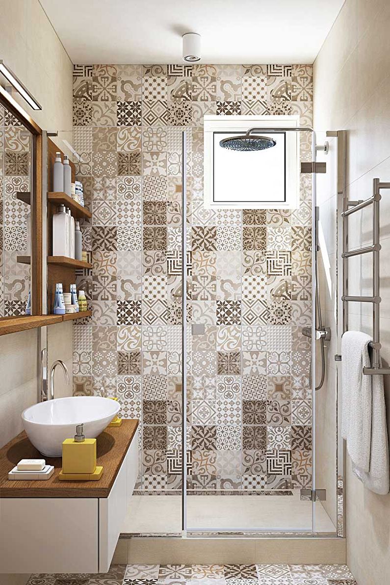 Design salle de bain 3 m² dans les couleurs beiges - photo