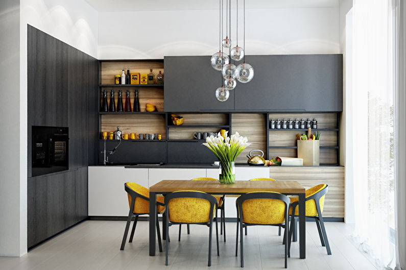 Sala-cozinha moderna em uma casa particular