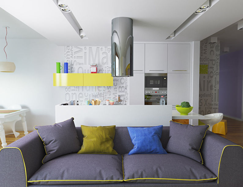 La conception de la cuisine-salon dans le style du minimalisme - photo