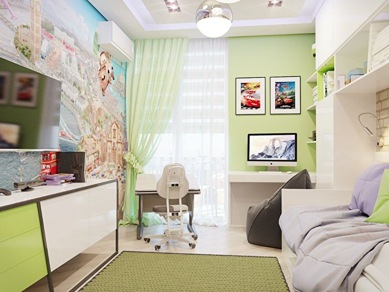 Mažo vaikų kambario dizainas modernaus stiliaus