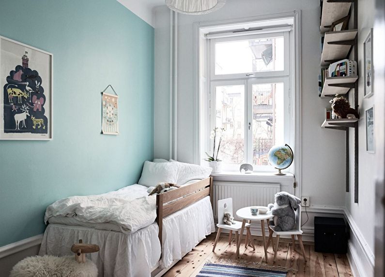 Diseño de una pequeña habitación infantil de estilo escandinavo.