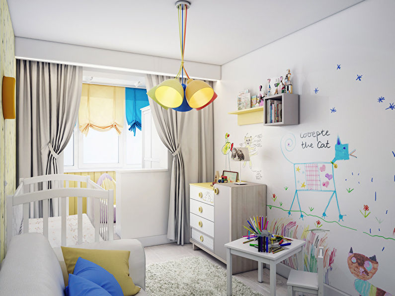 Nelielas bērnu istabas dizains 9-10 kv.m. - Foto