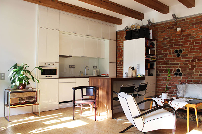 Conception d'une cuisine-salon dans le style loft - photo