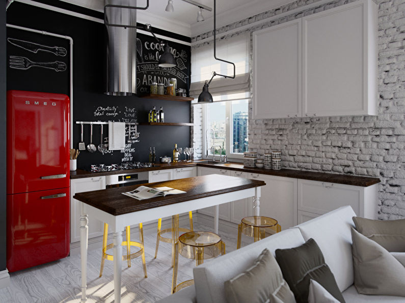 Conception d'une cuisine d'angle de style loft - photo