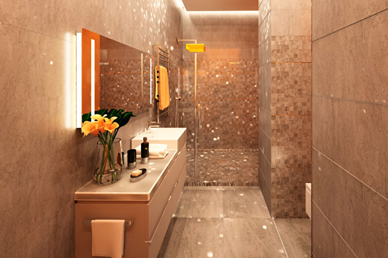 Šauras vannas istabas dizains - sienu dekorēšana