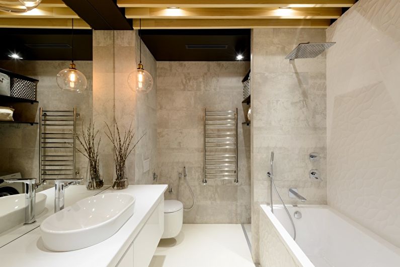 Keskeny fürdőszoba belsőépítészete - fénykép