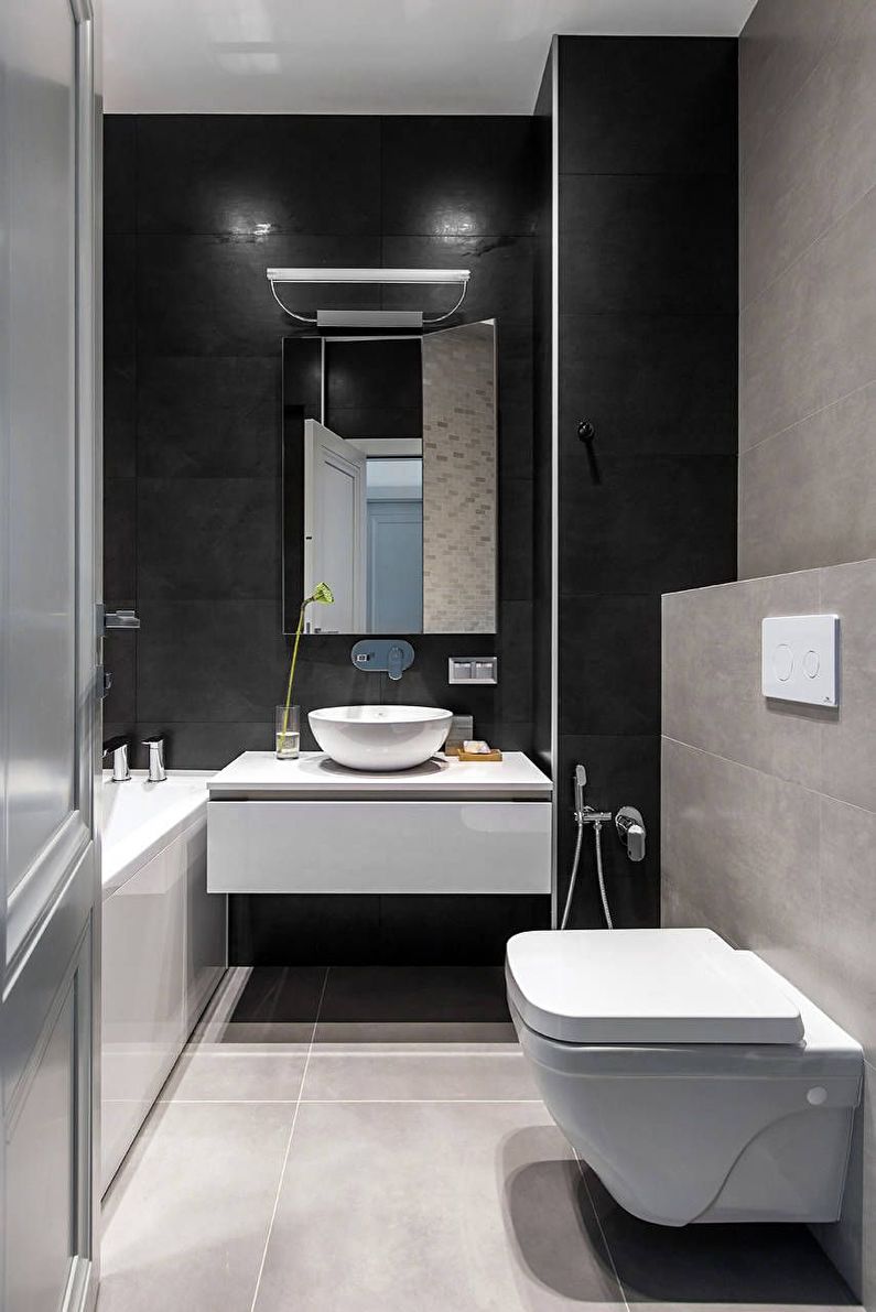 Интериорен дизайн на тясна баня - снимка