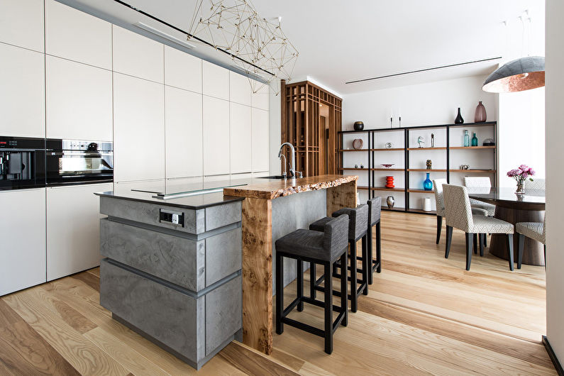 Design interior de bucătărie cu insulă - fotografie