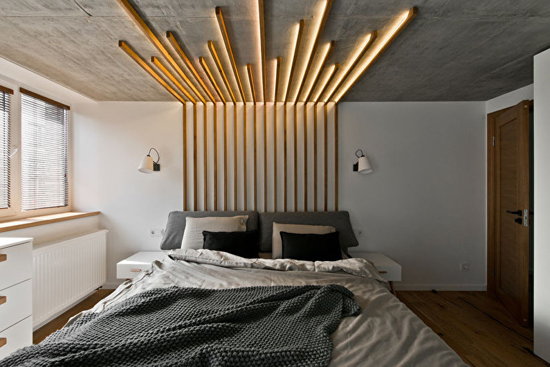 Спалня в сиво таванско помещение - Интериорен дизайн