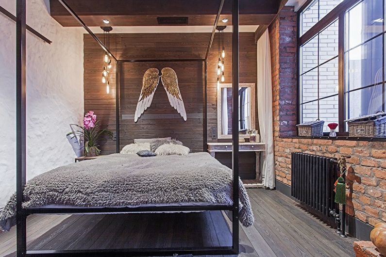 „Loft Style“ miegamojo dizainas - sienų dekoravimas