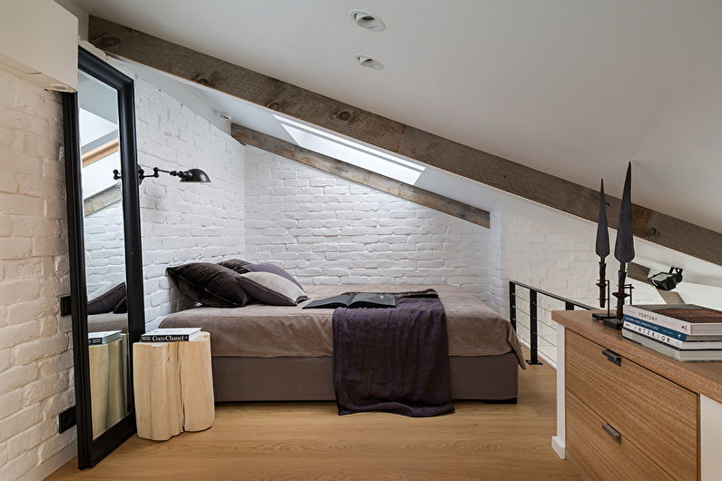 Mažas lofto stiliaus miegamasis - interjero dizainas