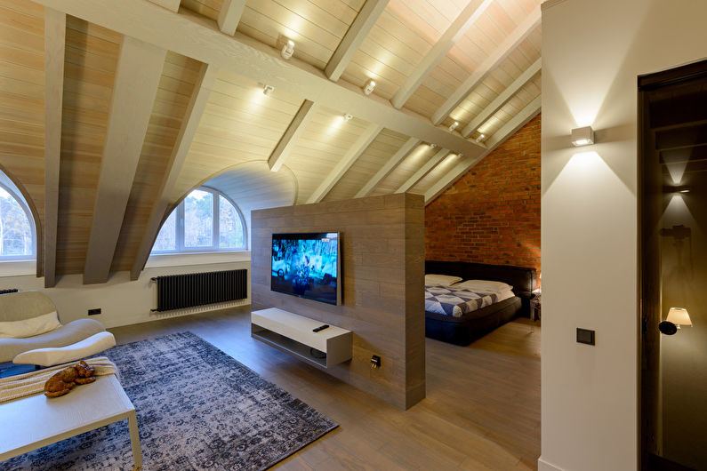 Loft stílusú hálószoba belsőépítészet - fénykép