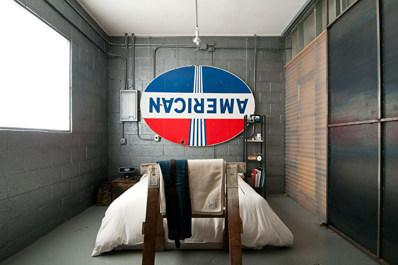 Loft stílusú hálószoba belsőépítészet - fénykép