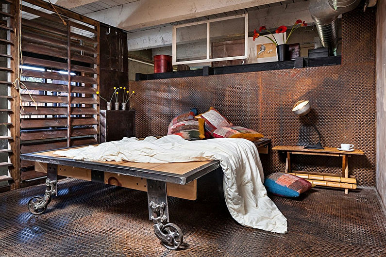 Дизајн ентеријера спаваће собе у стилу Лофт - фото
