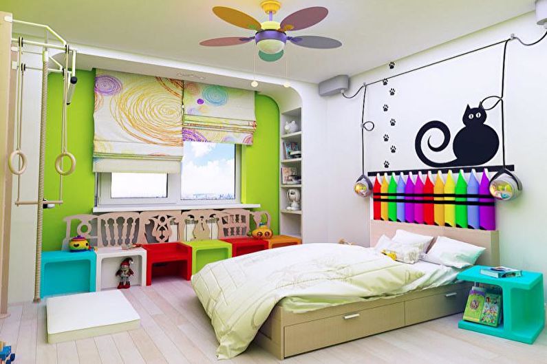 Krāsu kombinācijas bērna istabas interjerā - neitrāls fons un akcenti