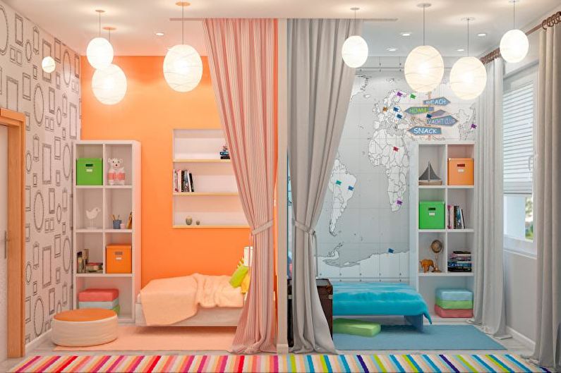 Fargekombinasjoner i det indre av et barnerom - Sonering av en barnehage