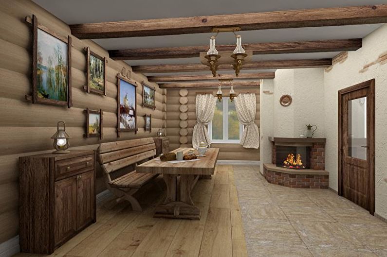Design de interiores de uma casa de campo ou casa de campo - foto