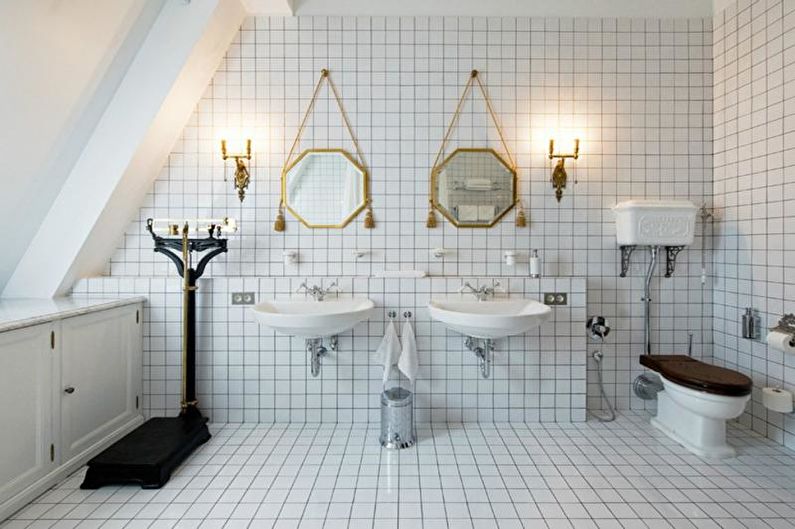 Kombinasjoner av farger på interiøret på badet - Hvitt bad