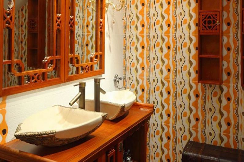 Krāsu kombinācijas vannas istabas interjerā - siltas krāsas