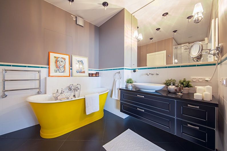 Geltonas vonios kambarys - interjero dizainas 2018 m