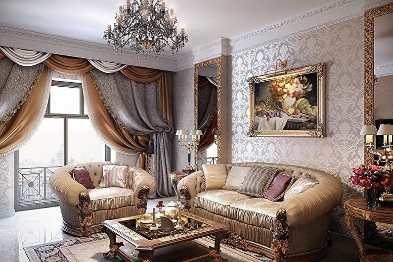 Dzīvojamā istaba - noformējiet dzīvokli klasiskā stilā