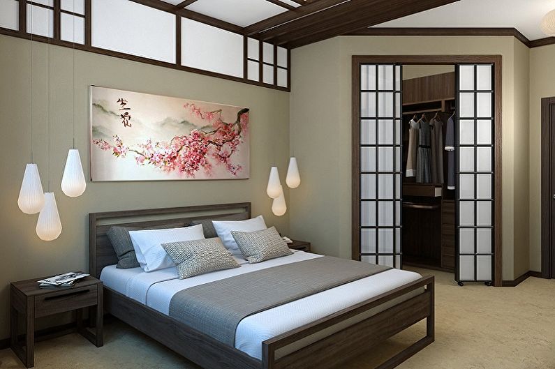 Guļamistaba 15 kvm japāņu stilā - Interjera dizains