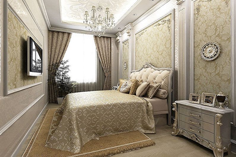 Guļamistaba 15 kvm klasiskajā stilā - Interjera dizains
