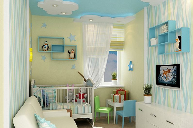 Mažų vaikų kambario dizainas - lubų apdaila