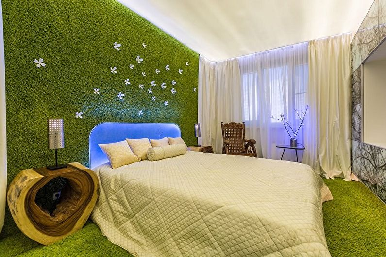 Mała sypialnia w stylu ekologicznym - architektura wnętrz