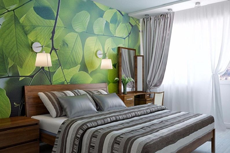 Ekologinio stiliaus mažas miegamasis - interjero dizainas