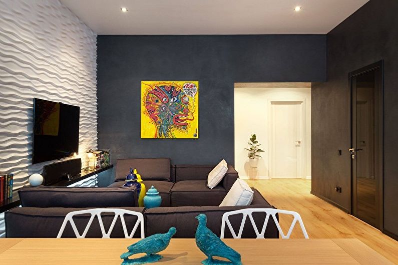 Diseño de sala de estar de 12 m2. - decoración de pared