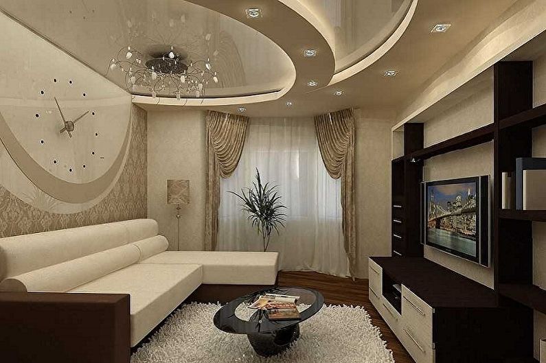 Design du salon 12 m2 - décoration de plafond
