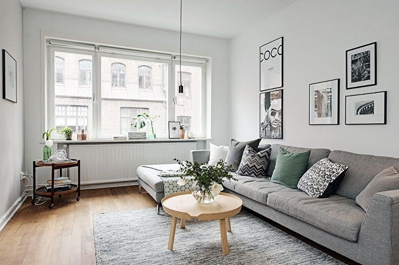 Obývacia izba 12 m2 v škandinávskom štýle - interiérový dizajn