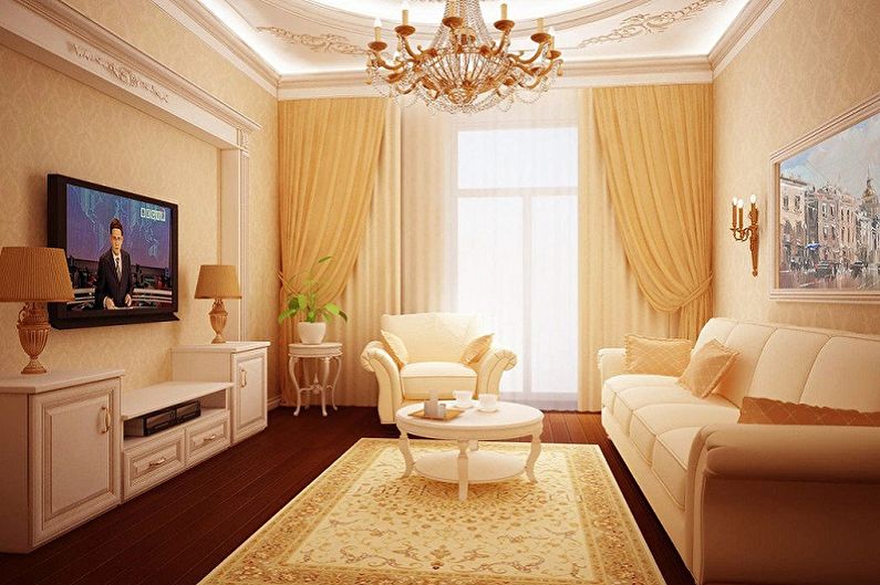 Dzīvojamās istabas interjera dizains ir 12 kv.m. - Foto
