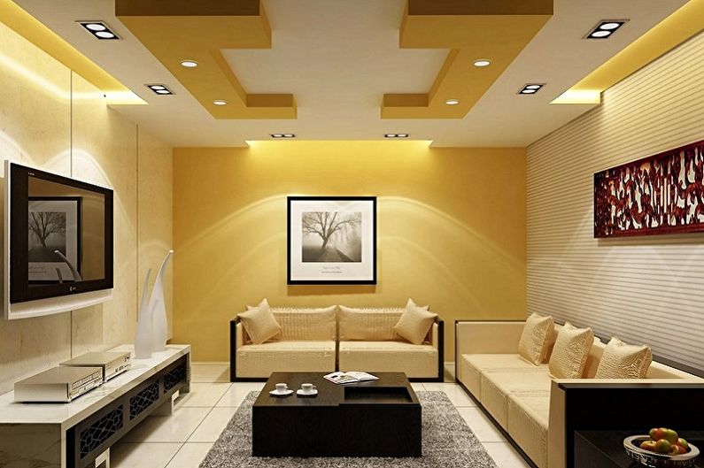 Design de pequena sala de estar - acabamento de teto