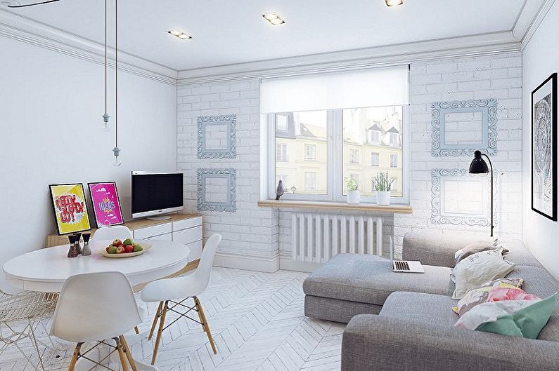 Pequeña sala de estar de estilo escandinavo - Diseño de interiores