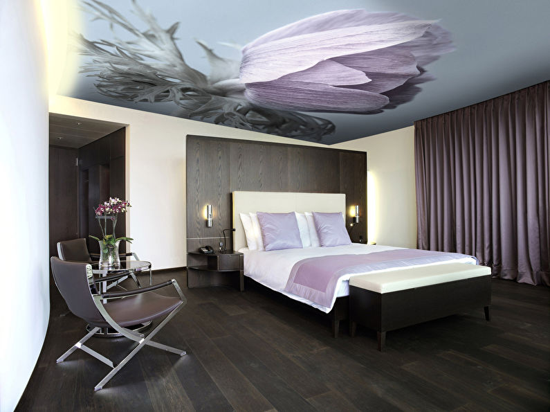 Stretch ceiling in a bedroom - photo printing Flowers