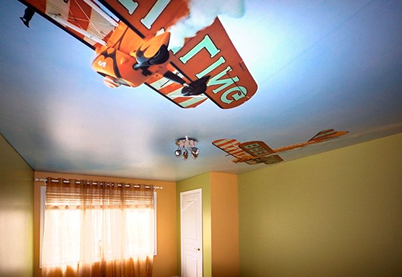 Сатенен опънат таван в детската стая - фотопечат