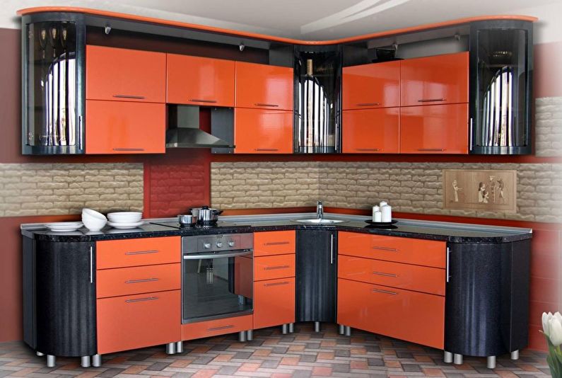 Black with Orange - Kitchen Design 9 sq.m.
