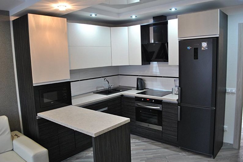 Black and White - Kitchen Design 9 sq.m.