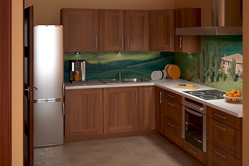 Kök design 9 kvm - Fotoväggspapper och en fotopanel