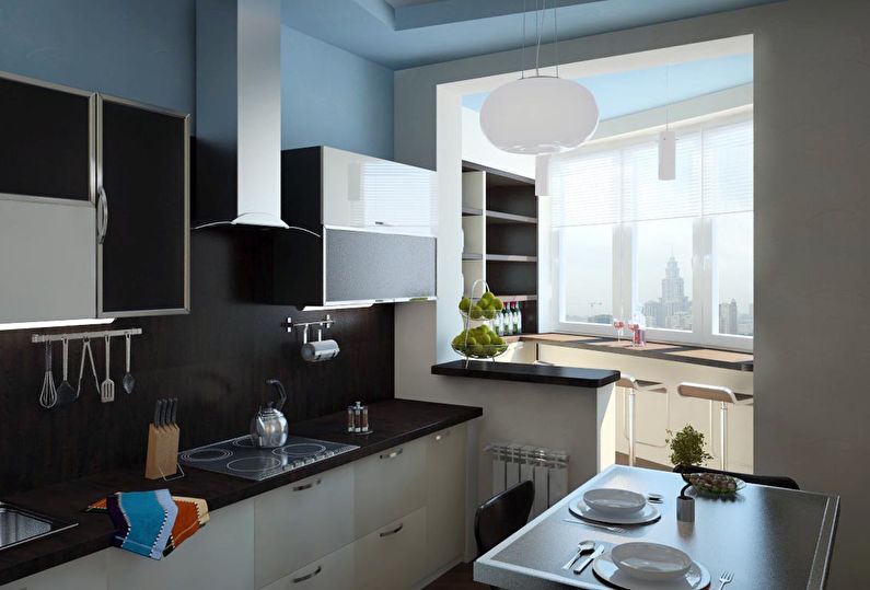 Kitchen design 9 sq.m. with a balcony