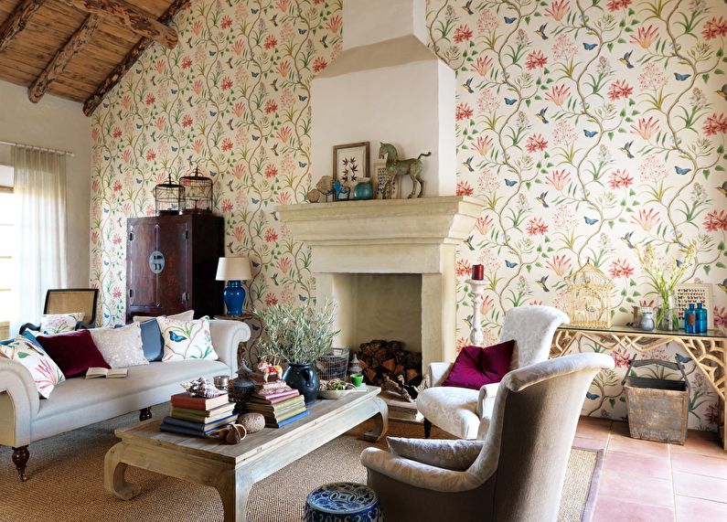 Wallpaper for the living room in the country style