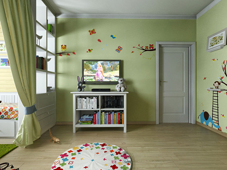 Interiör i ett barnrum för en pojke och en flicka, 20 m2