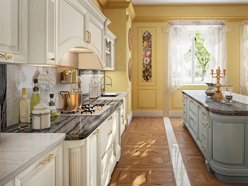 Italian style kitchen interior, color schemes