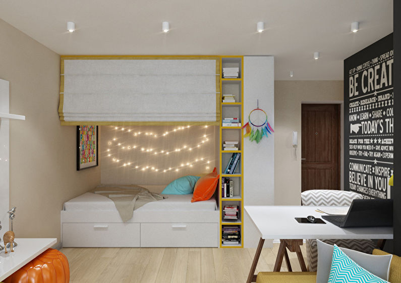 Interior de um pequeno apartamento para uma aluna