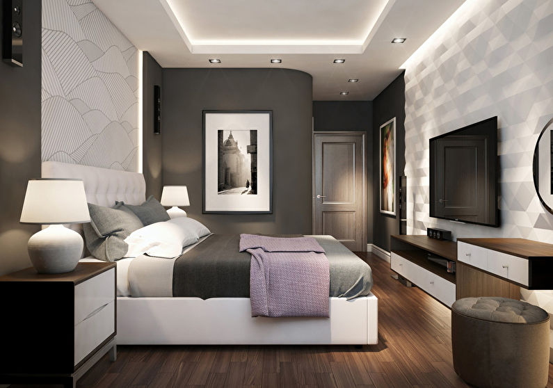 Bārkstis: noformējiet guļamistabu modernā stilā