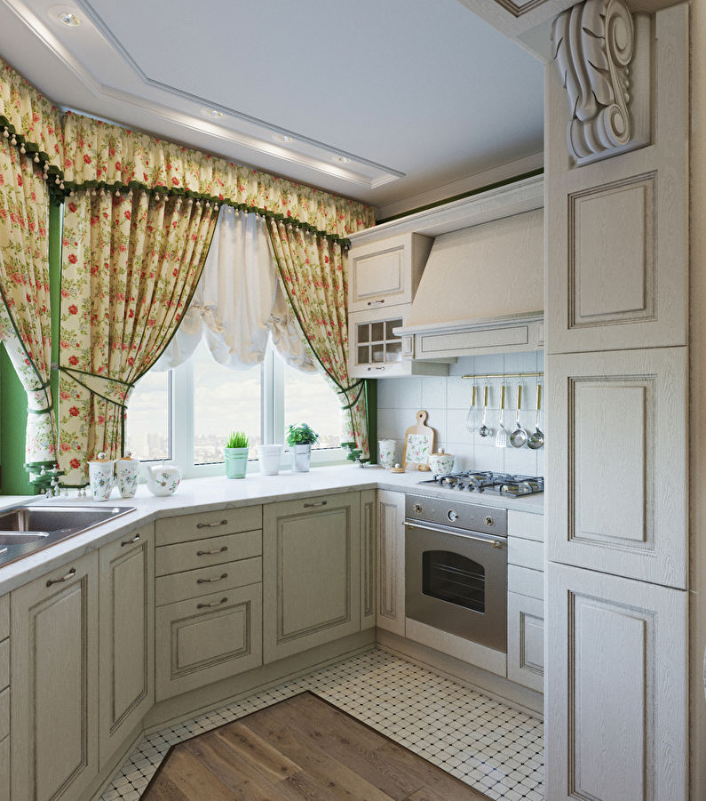 Design af et lille køkken i provence-stil