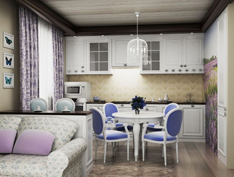 Reka bentuk ruang tamu-dapur gaya Provence