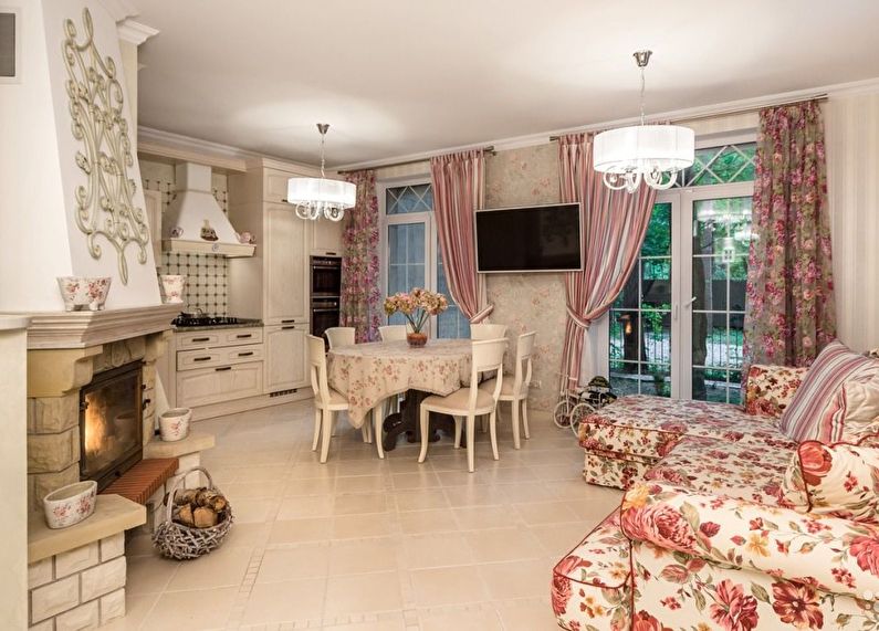 Provence-stil køkken-stue design